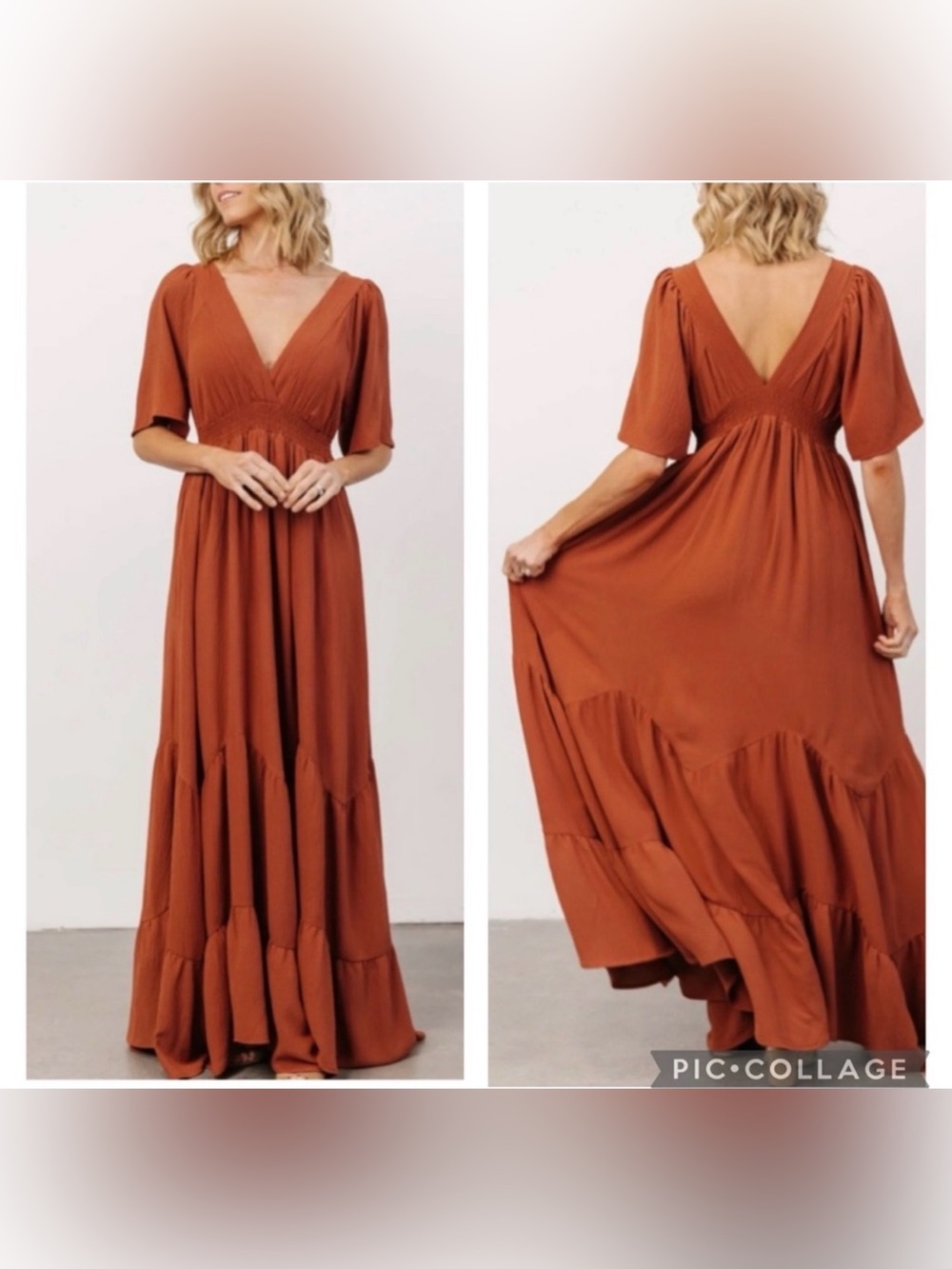 Baltic Born Delilah Women's Maxi Dress in Terracotta Rust V-Neck Tiered Size XL